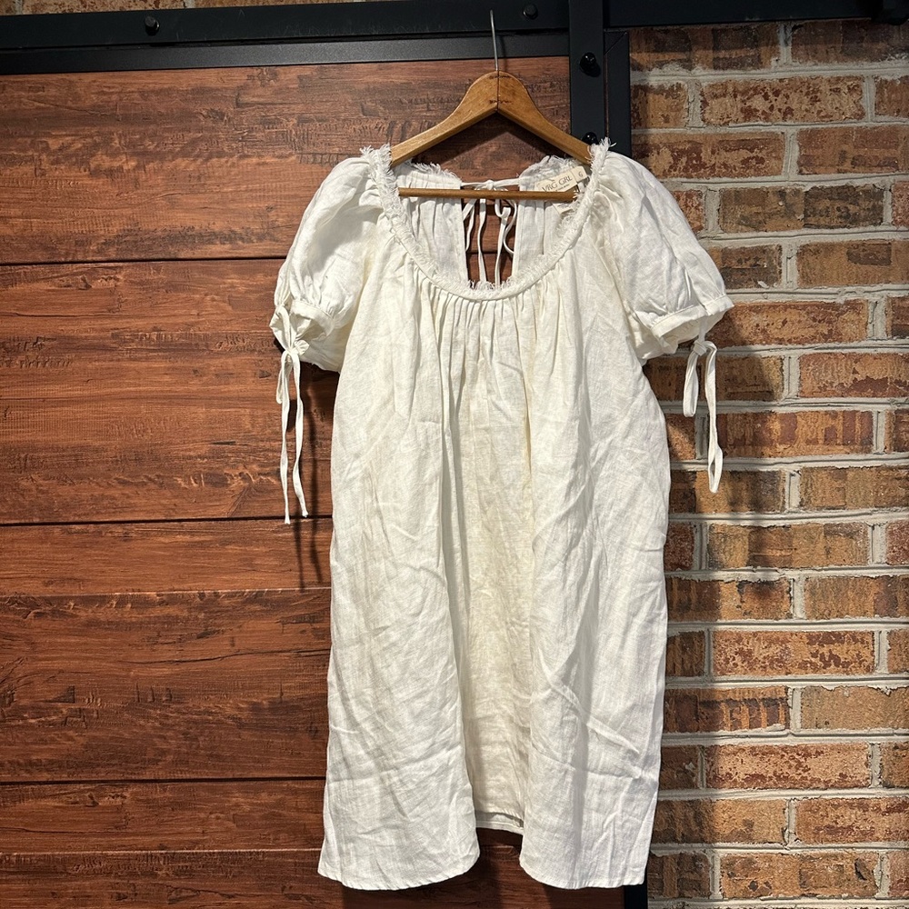 White Mini Peasant Dress - Lightweight Summer Tunic - Picture 5 of 11